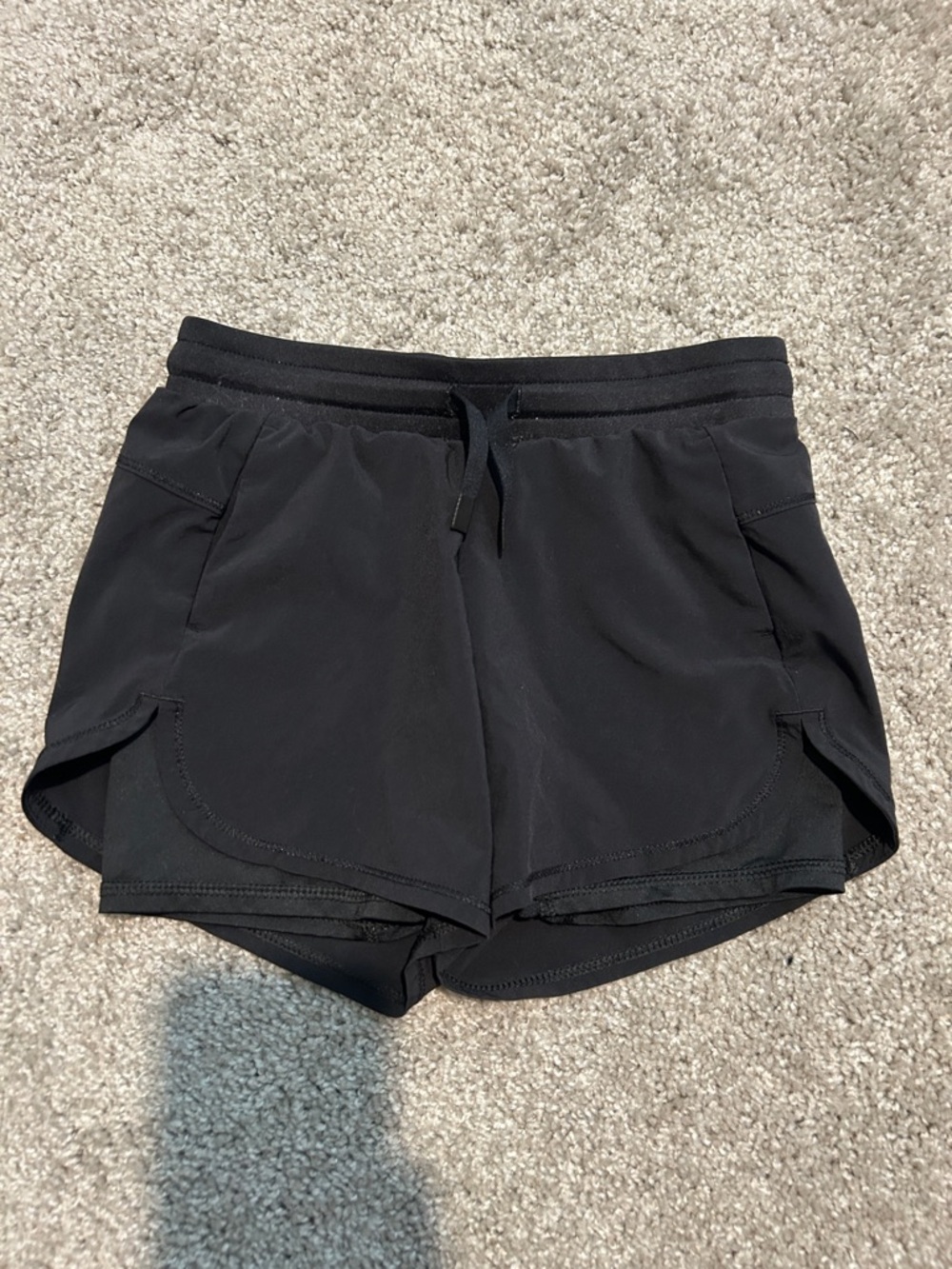 Girls Black Athletic Running Shorts with Drawstring Waist